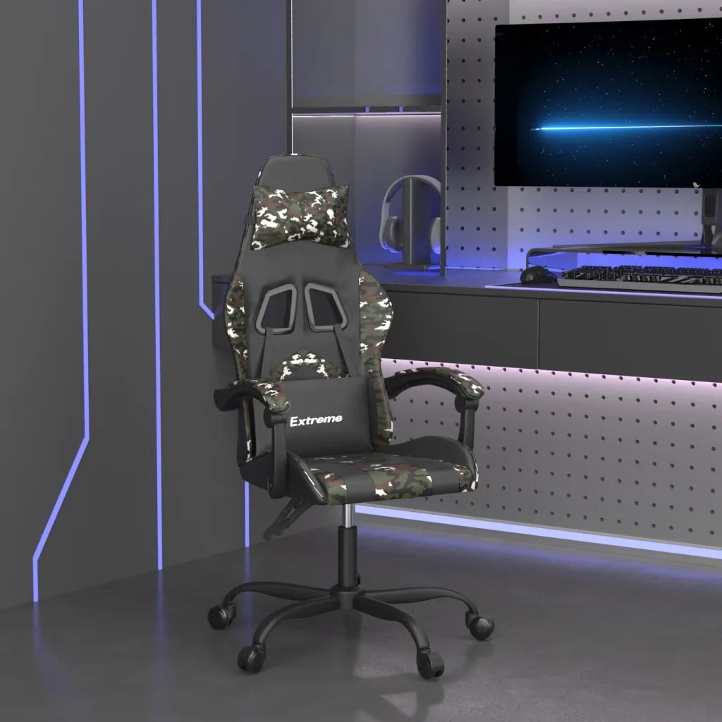 Sedia da Gaming Girevole Nero e Mimetico in Similpelle 349602