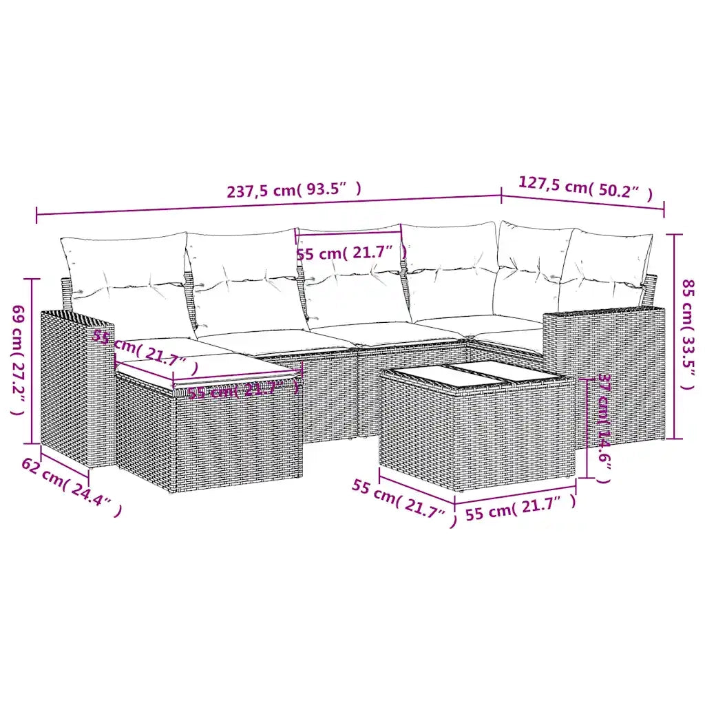 Set Divani da Giardino 7 pz con Cuscini Marrone in Polyrattan 3251610