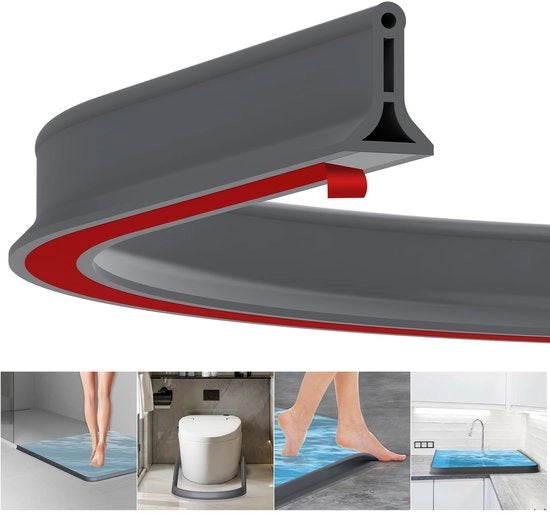 Stopper per doccia autoadesivo - 200 x 4 cm - Gomma - Soglia flessibile - Impermeabilizzazione - Cintura di protezione - Nastro impermeabile