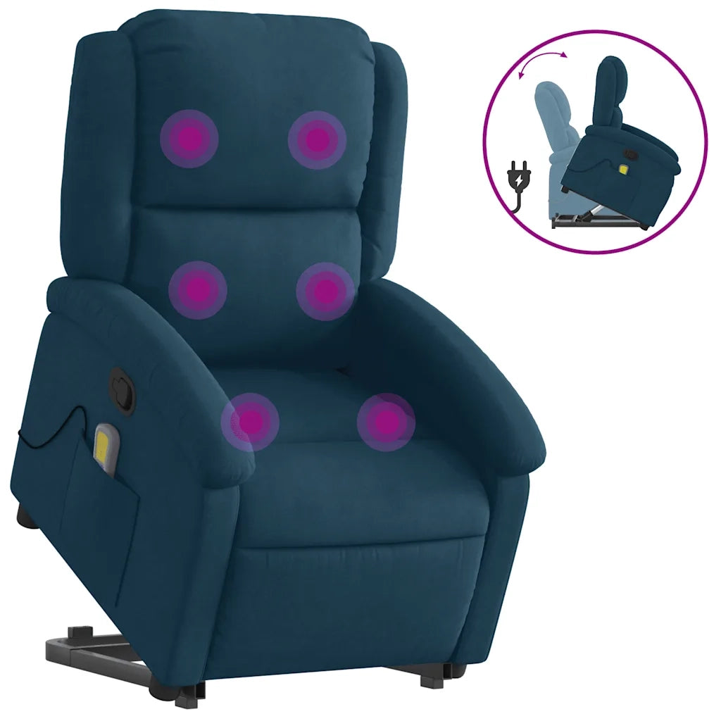 Poltrona Alzapersona Massaggiante Reclinabile Blu in Velluto 3204321