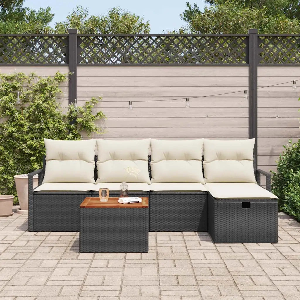 Set Divano da Giardino con cuscino 6 pcs Nero polyrattan 3359530
