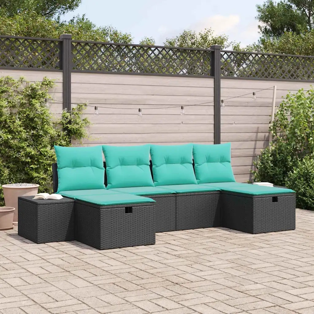 Set Divano da Giardino 6 pz Nero polyrattan 3359425