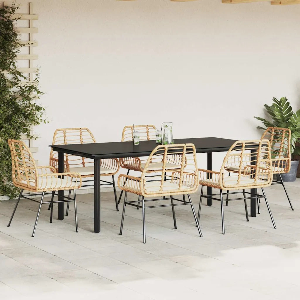 Set Pranzo da Giardino 7pz con Cuscini Marrone Polyrattan Vetro 3334560