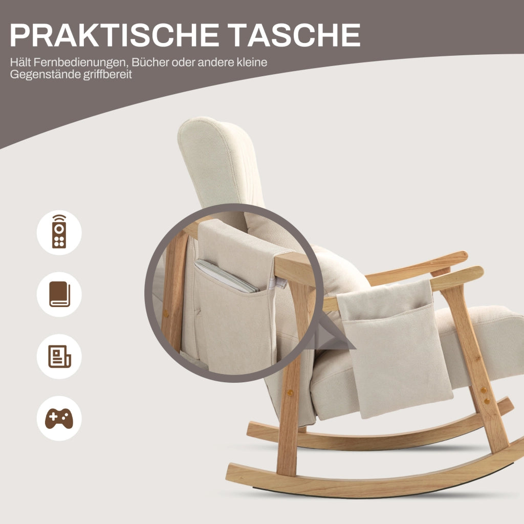 Poltrona a Dondolo con Cuscino ¨C Minimal ¨C Legno, Beige