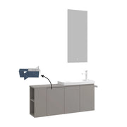 Set mobile lavabo con specchio (2 pezzi) "Ferla 110" - 110 x 22 x 45 cm - Mink opaco