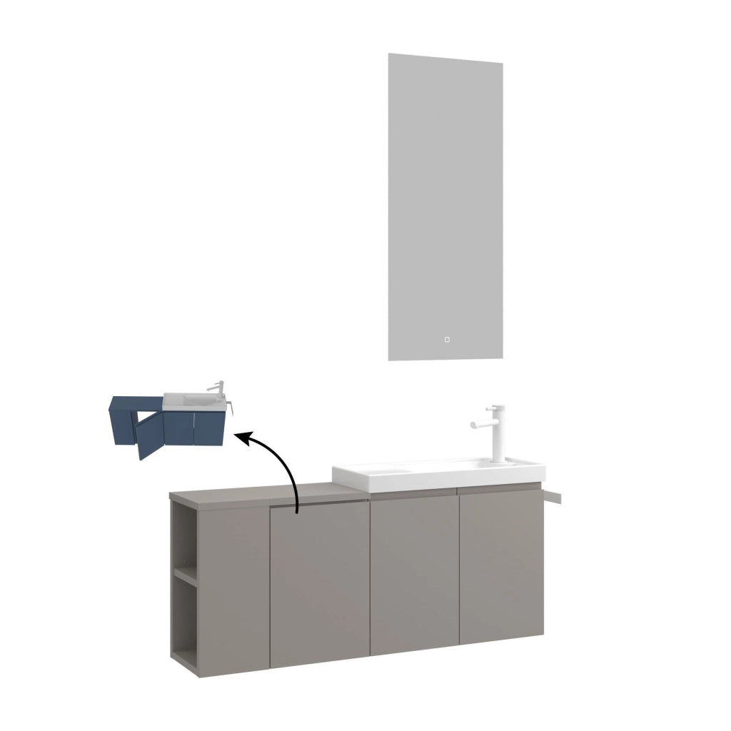 Set mobile lavabo con specchio (2 pezzi) "Ferla 110" - 110 x 22 x 45 cm - Mink opaco