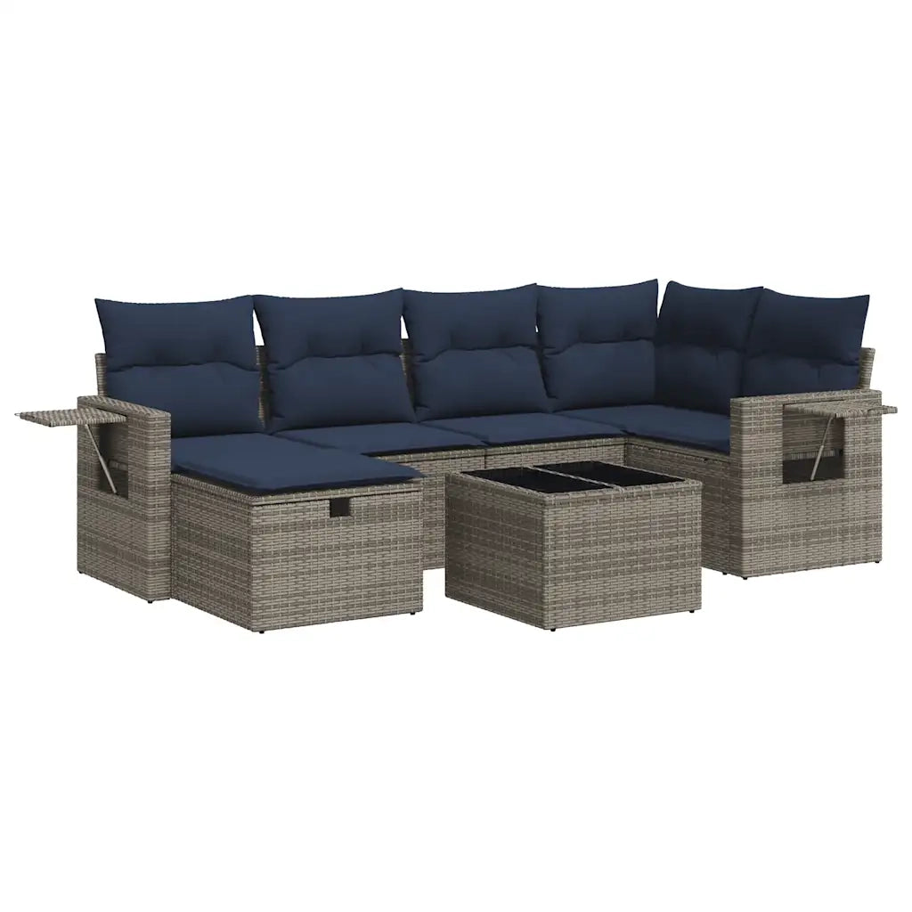 Set Divani da Giardino 7 pz con Cuscini Grigio in Polyrattan 3325497