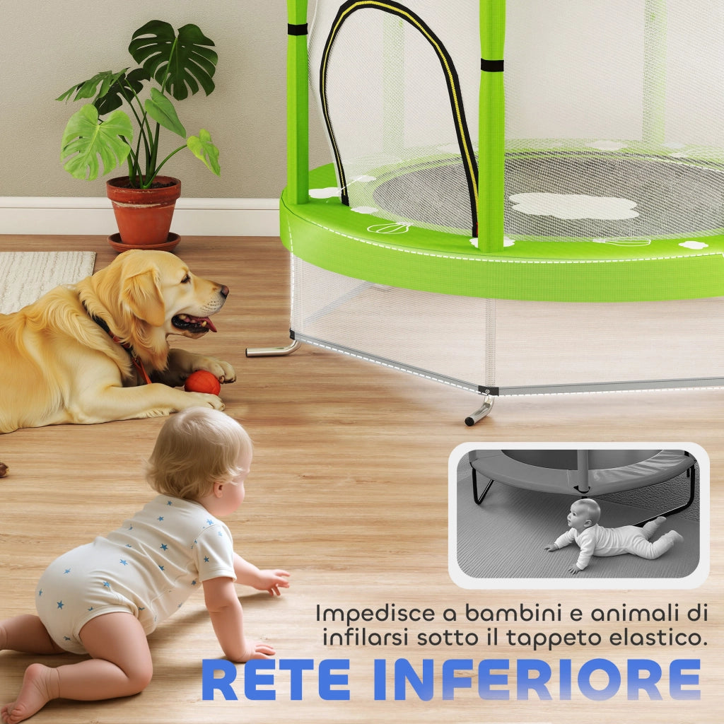 Trampolino per Bambini ¨C Minimal ¨C Verde ?140 cm con Rete di Sicurezza