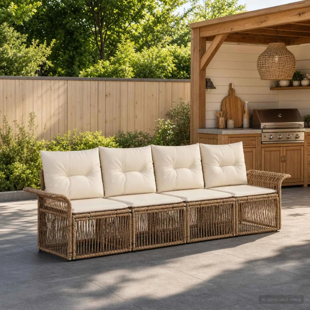 Set Divano da Giardino 4 pz Beige polyrattan 3434754