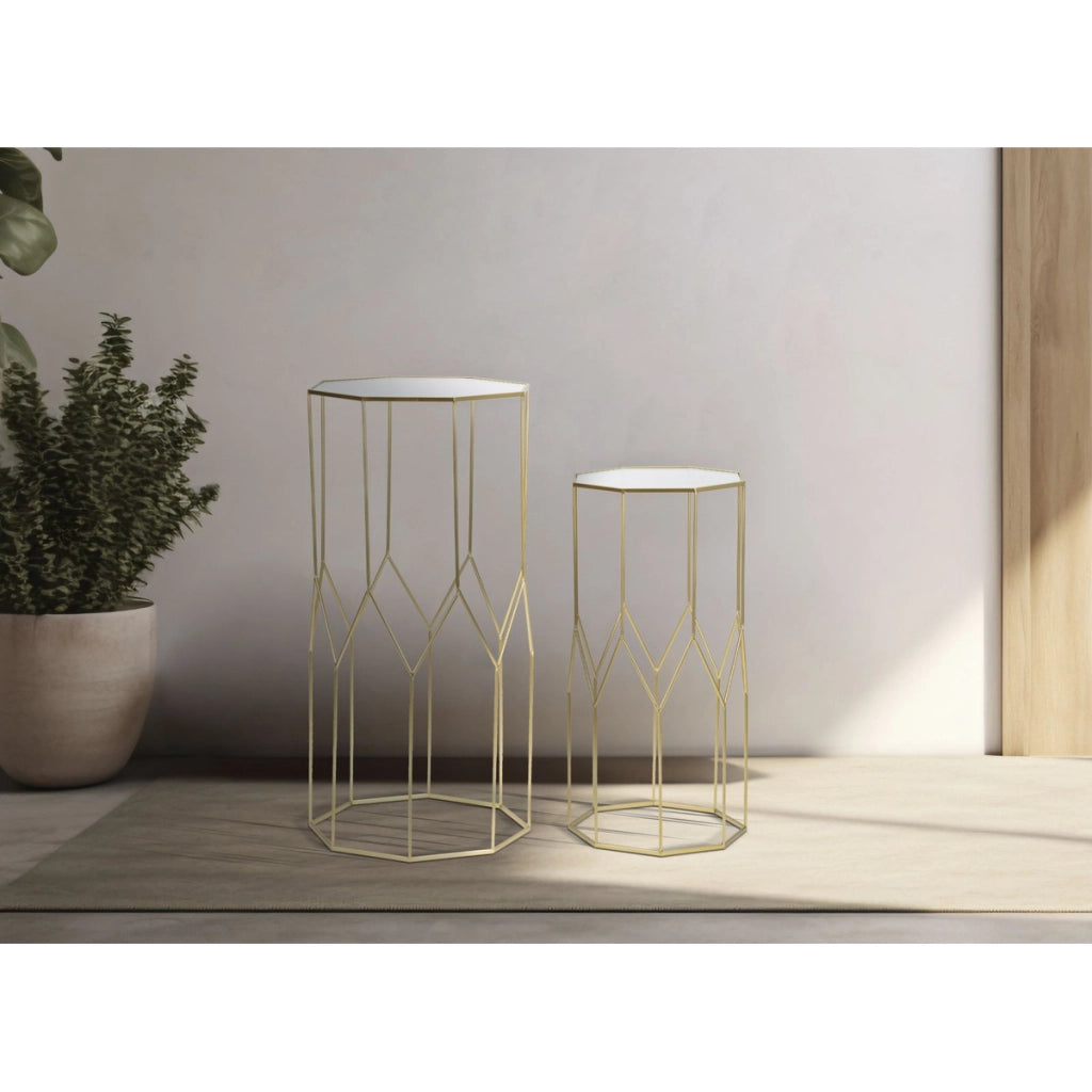 Set di Tavolini VKH598, Oro, Metallo, 50x46x100 cm
