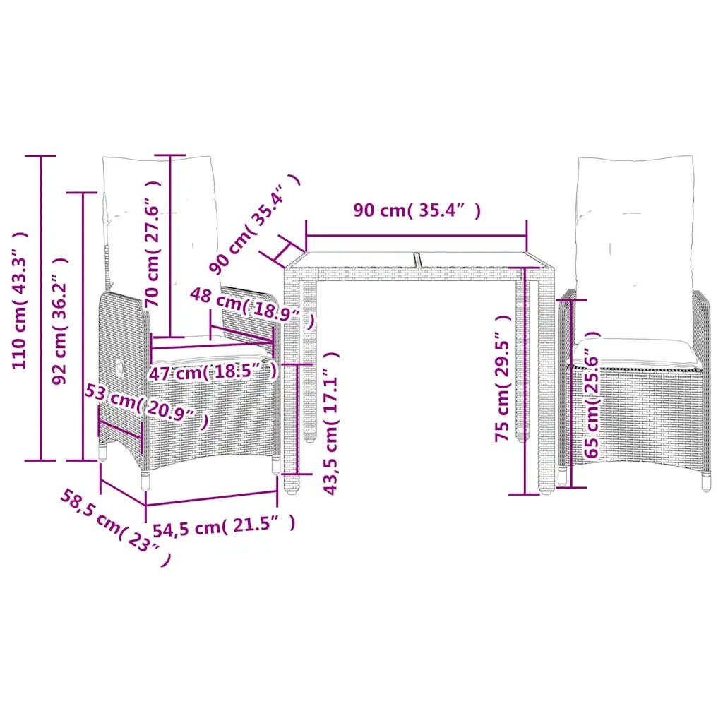 Set Bistrò da Giardino 3 pz con Cuscini in Polyrattan Grigio 3277031