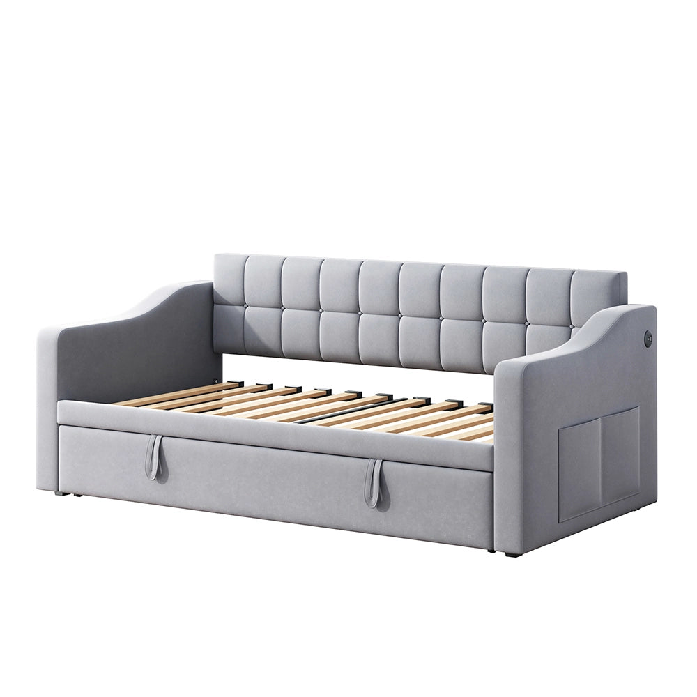 Divano letto 2 in 1 - Xylo - 90/180 cm velluto grigio chiaro