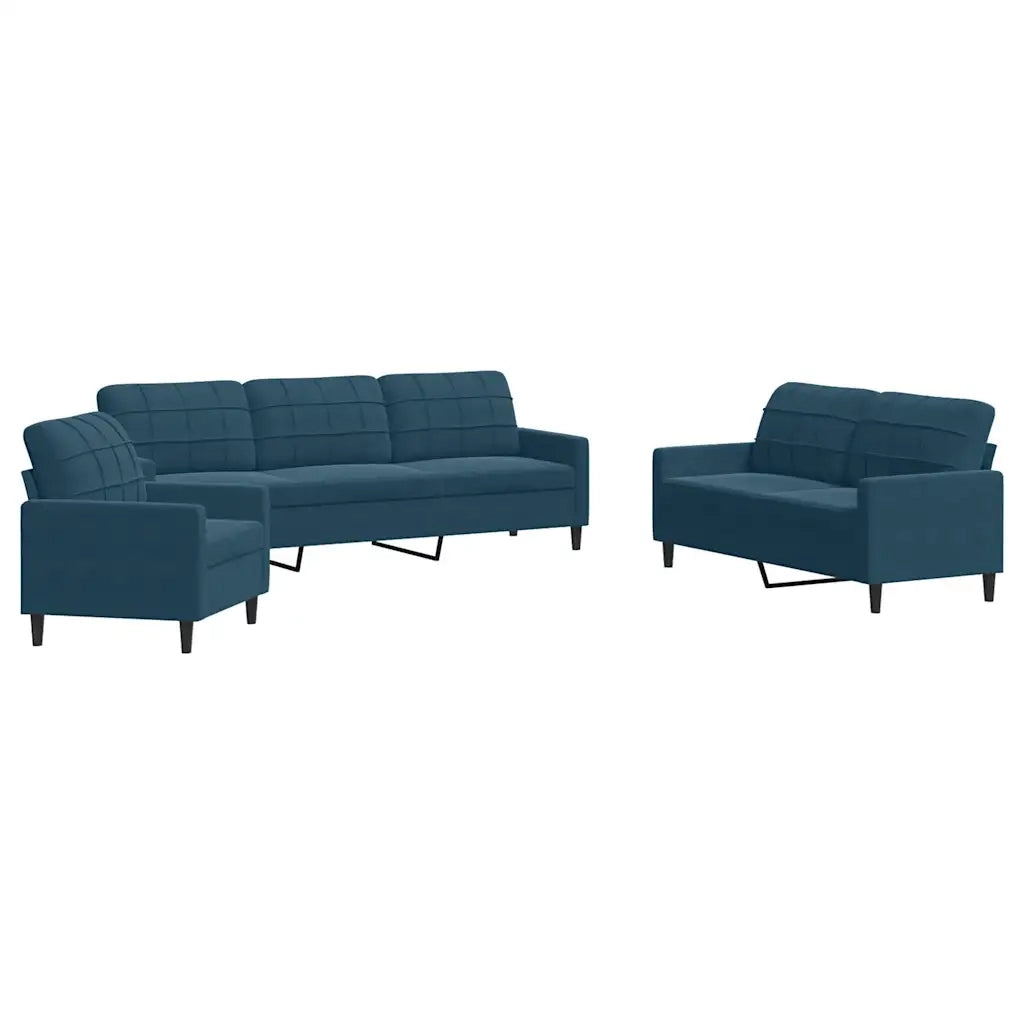 Set di Divani 3 pz con Cuscini Blu in Velluto 3278440
