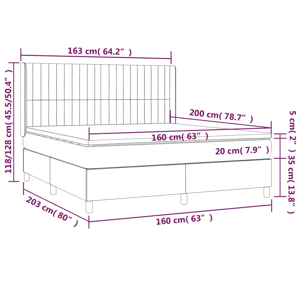 Letto a Molle con Materasso e LED Blu Scuro 160x200 cm 3139695
