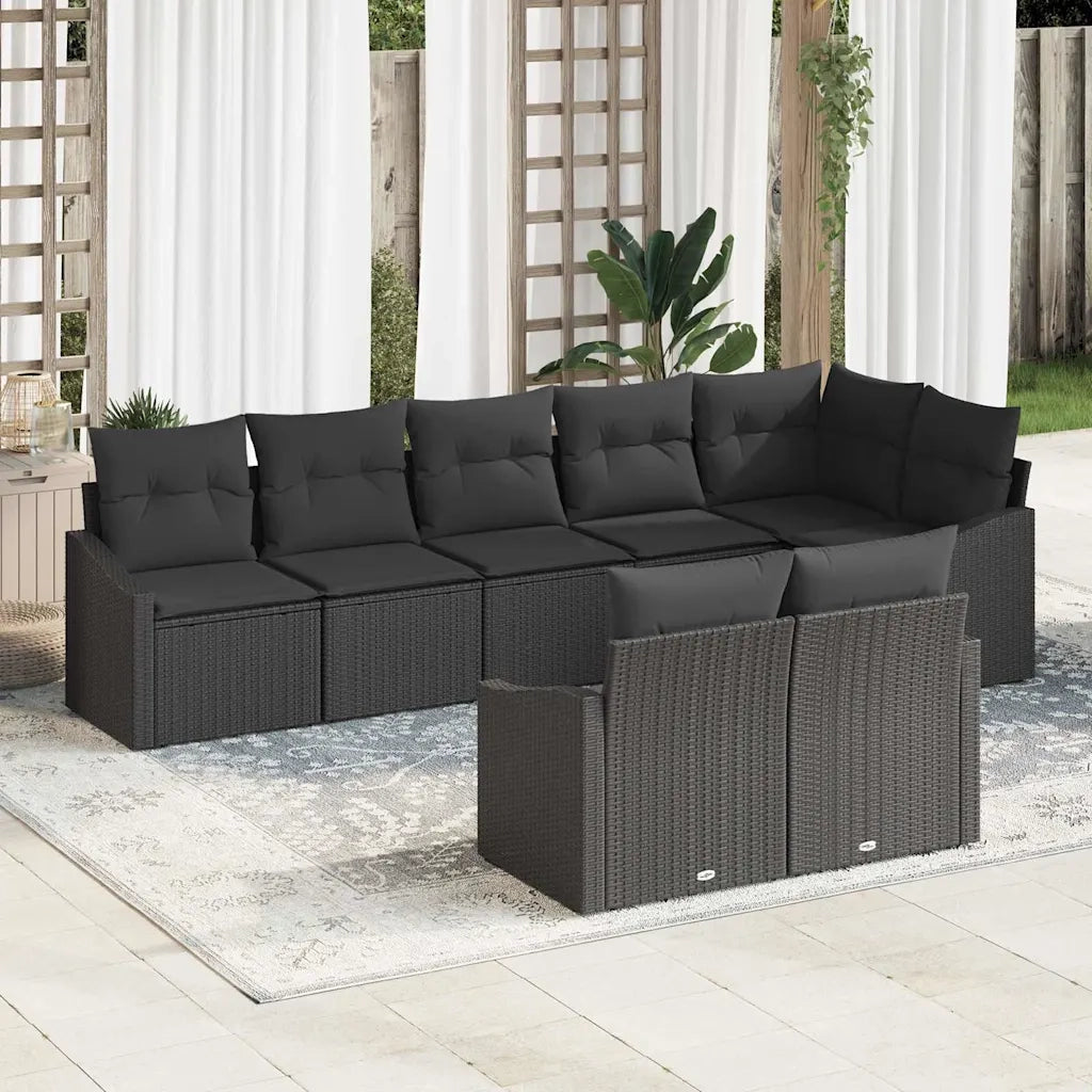 Set di divani con cuscino 8 pcs Nero polyrattan