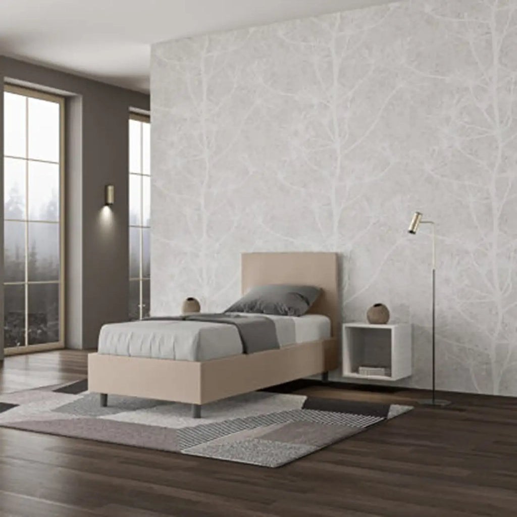 Letto singolo senza rete imbottito 80x210 similpelle tortora Adele