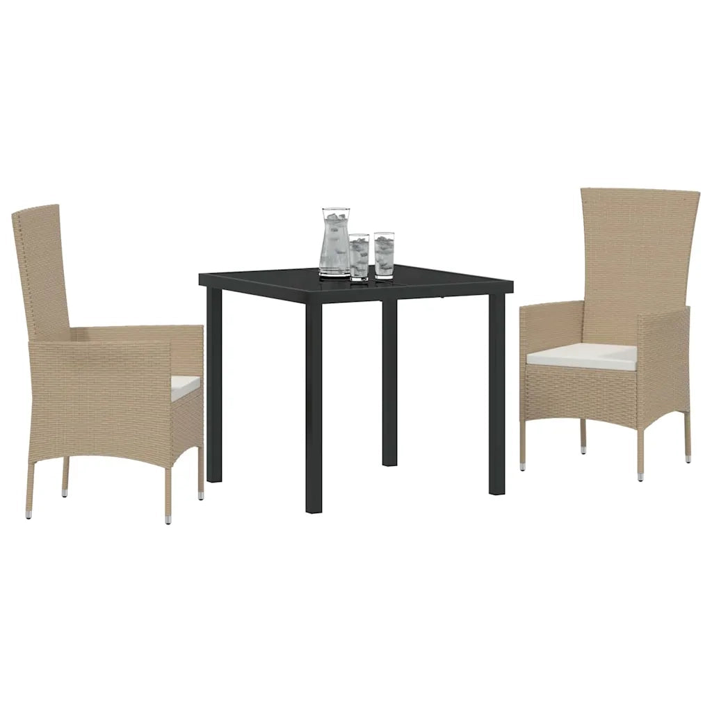 Set da Pranzo per Giardino con cuscino 3 pcs Beige polyrattan