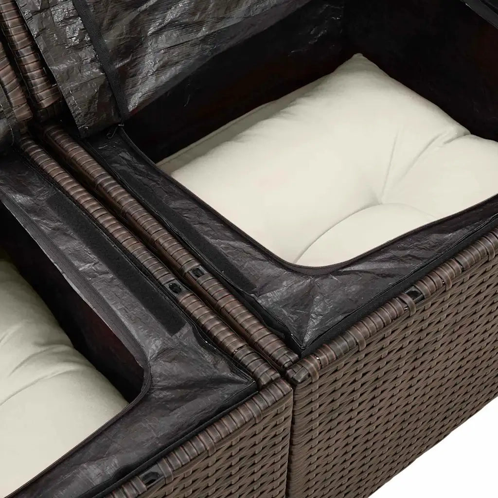 Set di divani con cuscino 4 pcs Marrone e bianco polyrattan