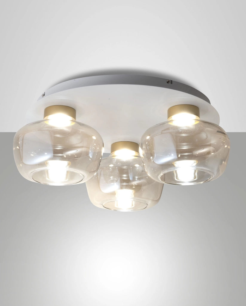 Plafoniera LED Kino Ø51cm 36W 3900lm 3000K Dimmerabile a step, Struttura in metallo e vetro borosilicato Cognac, Classe 1, IP20 - Kino