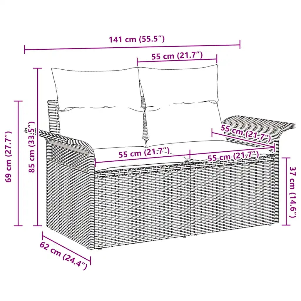Divano da giardino con cuscino 141 x 62 x 69 cm polyrattan 42006698