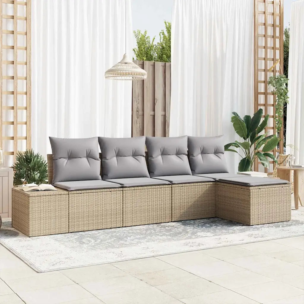 Set Divano da Giardino 5 pcs Beige e Grigio Chiaro polyrattan 3355689
