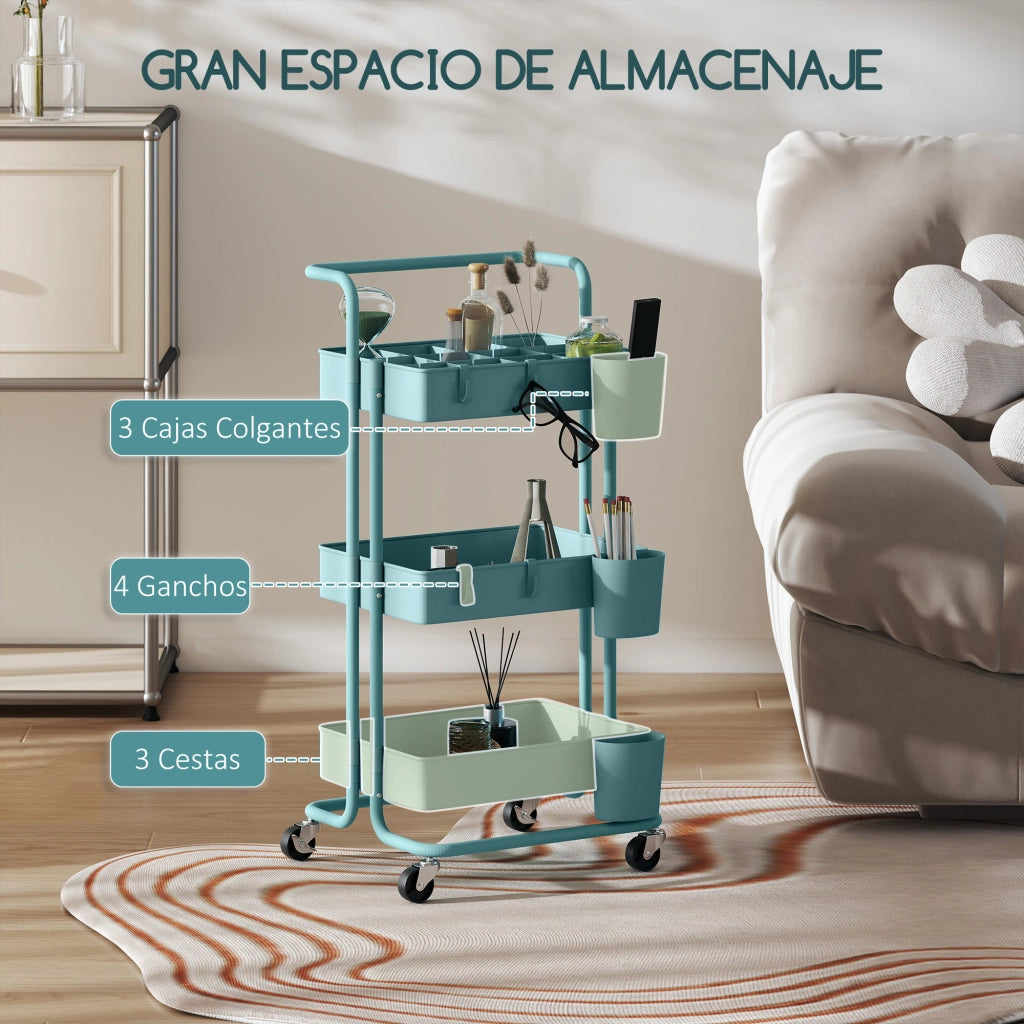 Carrello Multiuso con Cassetti e Ganchi ¨C Minimal ¨C 42x38x86,5 cm Verde