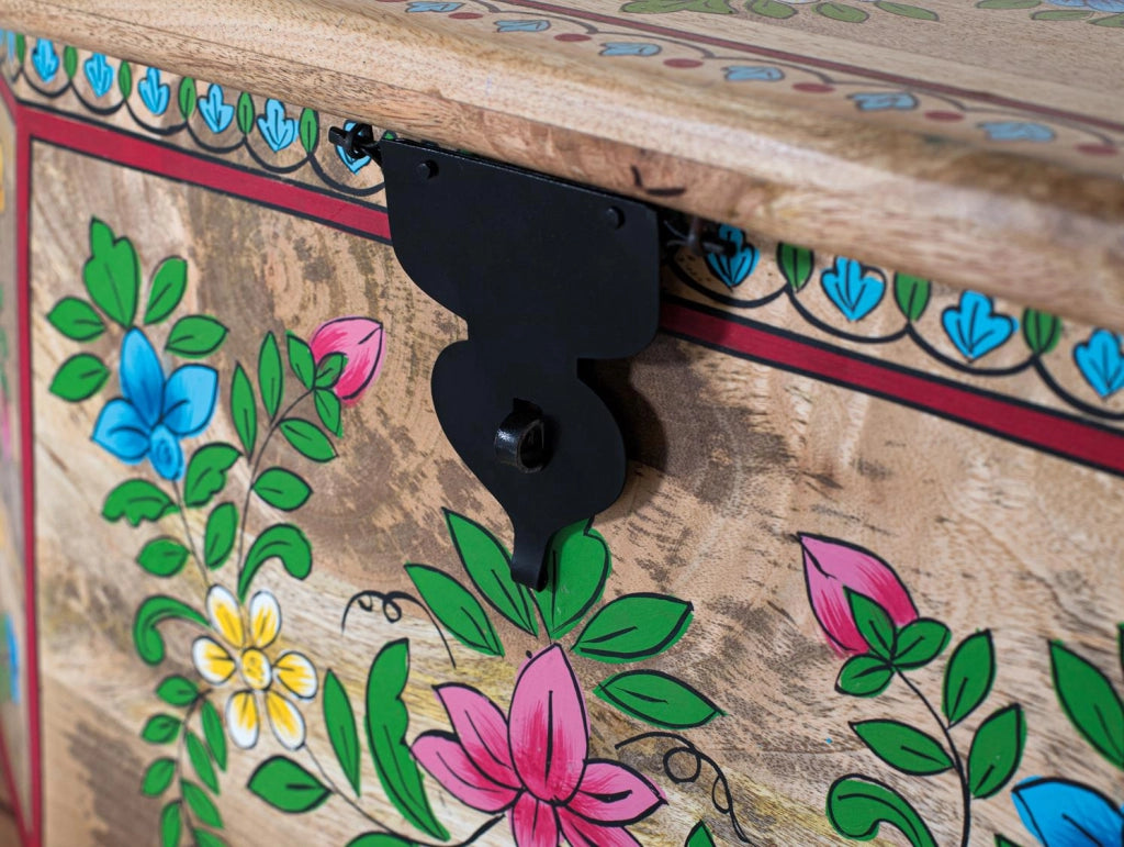 Cassapanca realizzato in legno di mango dipinto a mano