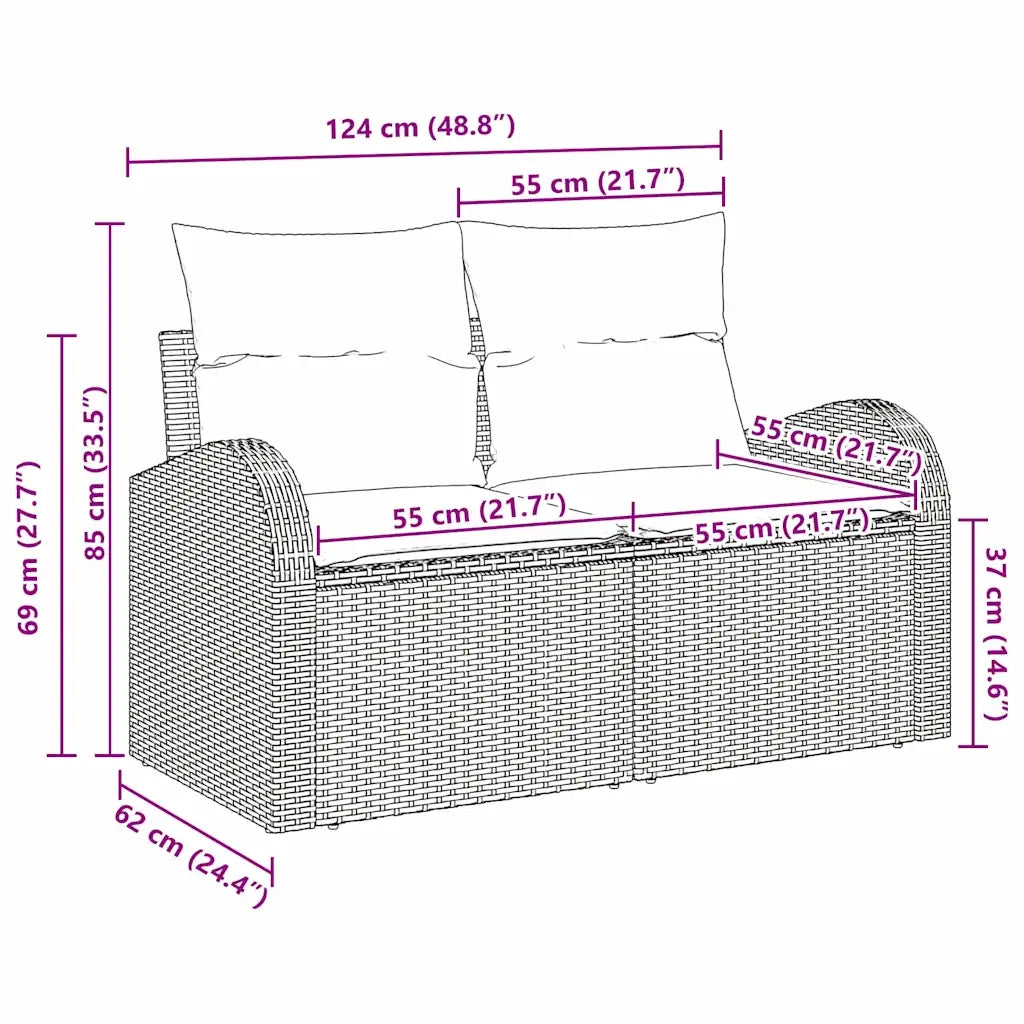Divano da giardino con cuscino Nero 124 x 62 x 69cm polyrattan 42006742