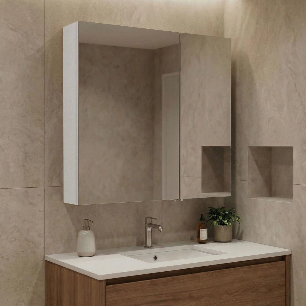 Mobile da bagno con specchio "Purus Desna 60" - 60 x 16 x 66 cm - Bianco