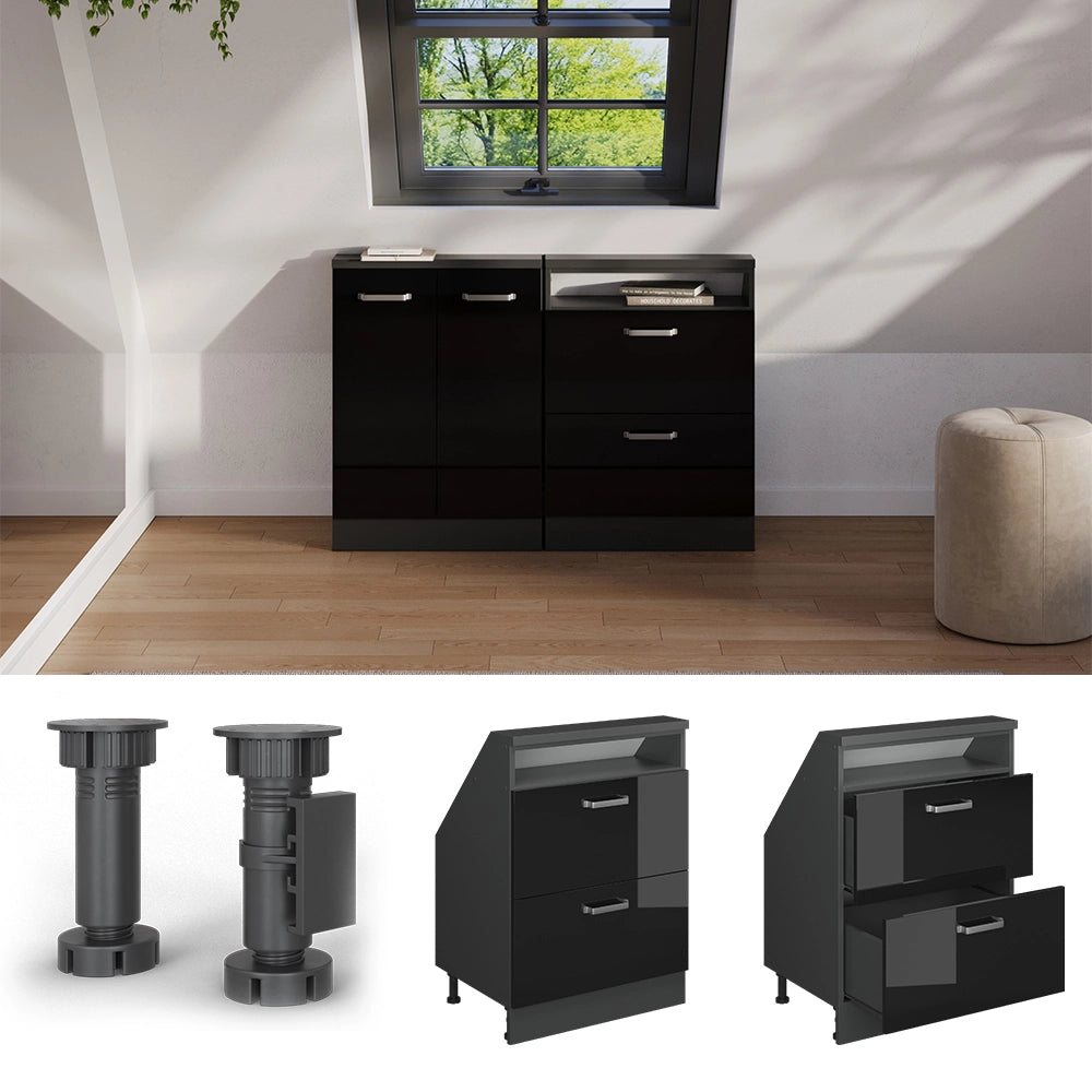 Mobile sottotetto Rion Nero lucido/Antracite con 2 cassetti Vicco