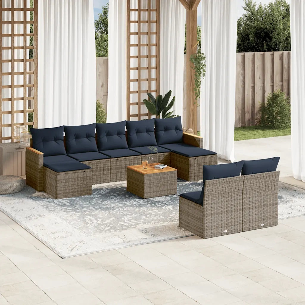 Set Divani da Giardino 10 pz con Cuscini Grigio in Polyrattan 3226383