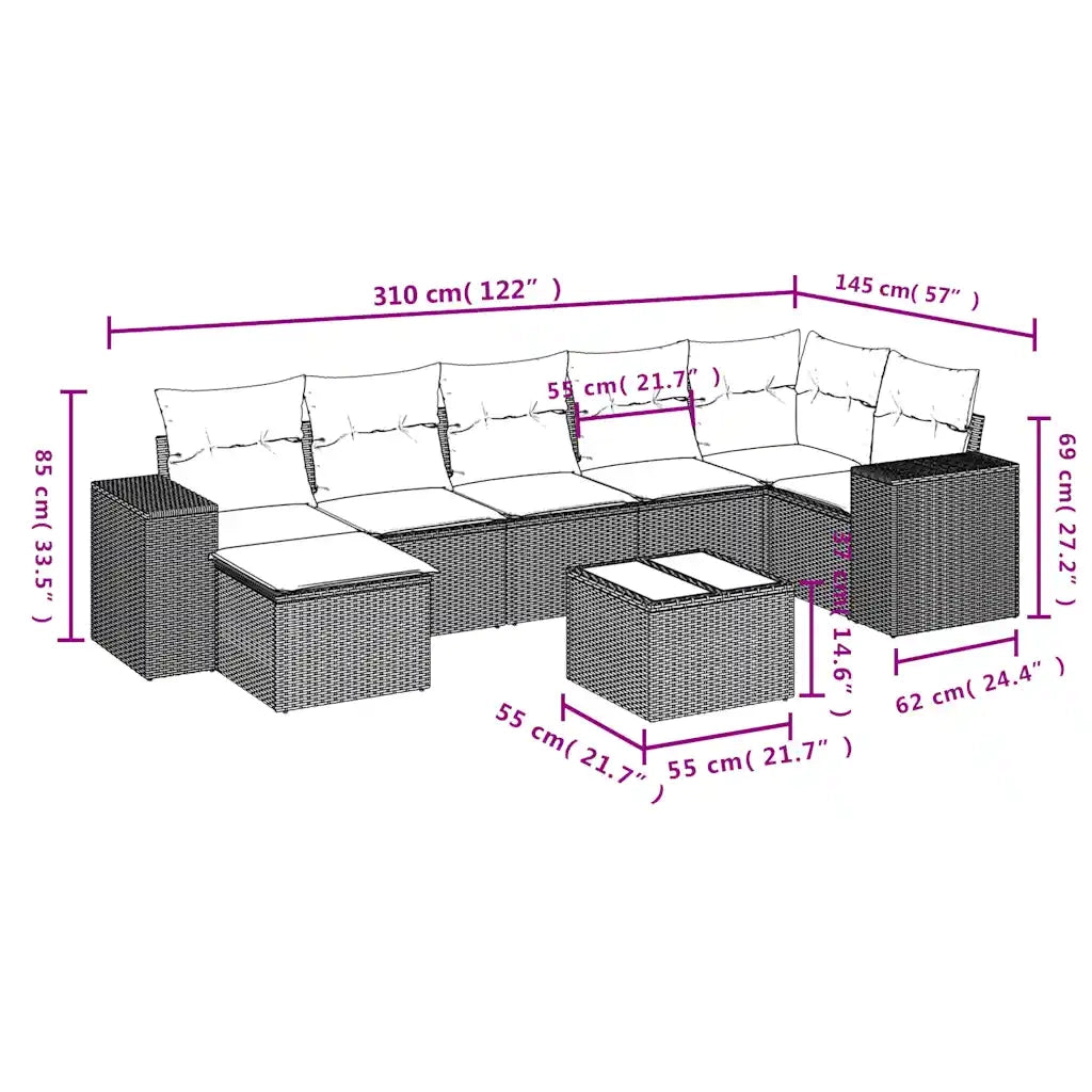 Set Divani da Giardino 8 pz con Cuscini Marrone in Polyrattan 3222892