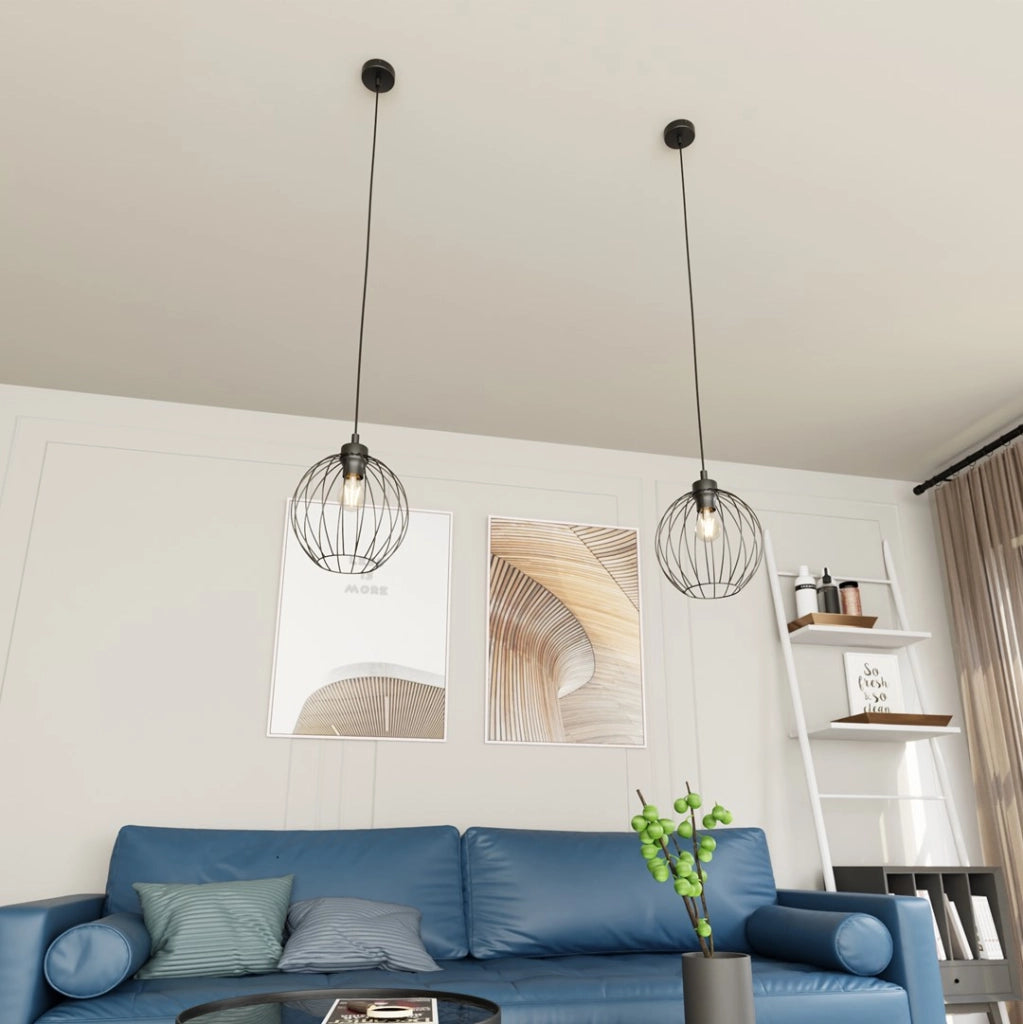 Lampada sospensione loft nera sfera regolabile E27 Emibig