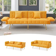 OKWISH Divano Letto 2 Posti, Schienali e Braccioli Regolabili, con Cuscini, Velluto ed Espanso, Giallo