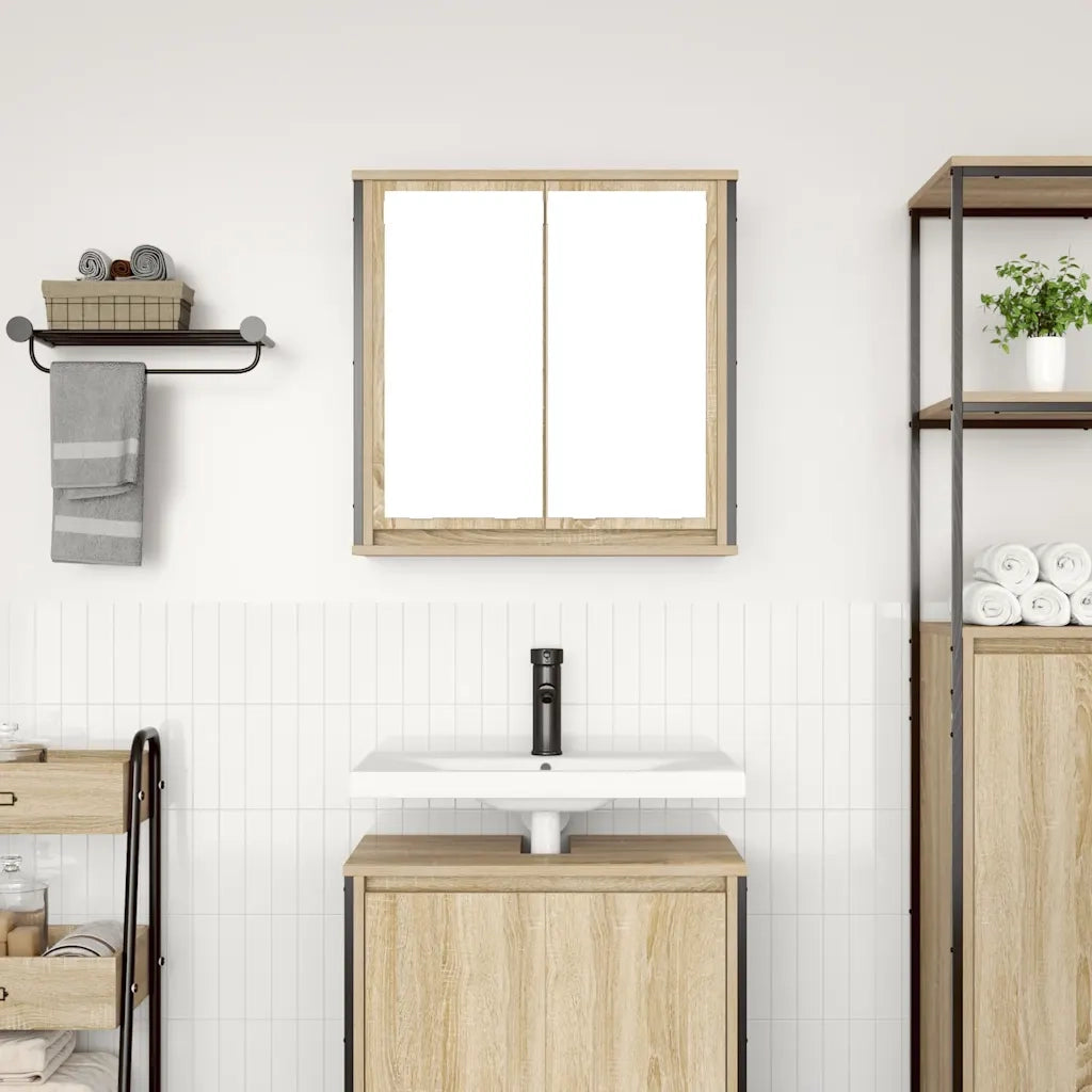 Pensile da Bagno | Armadio da bagno con Specchio Rovere Sonoma 60x21x60 cm