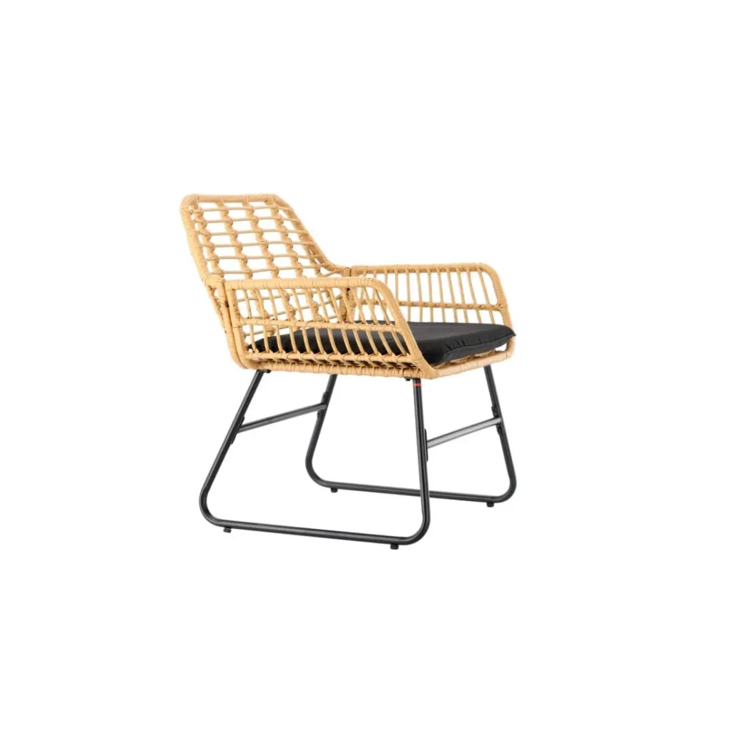 Set da giardino HAVENA 2 posti in rattan marrone con cuscini neri e tavolino