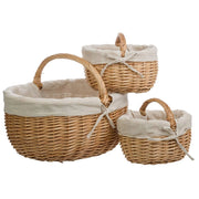 Set di 3 cestini in vimini marrone foderati
