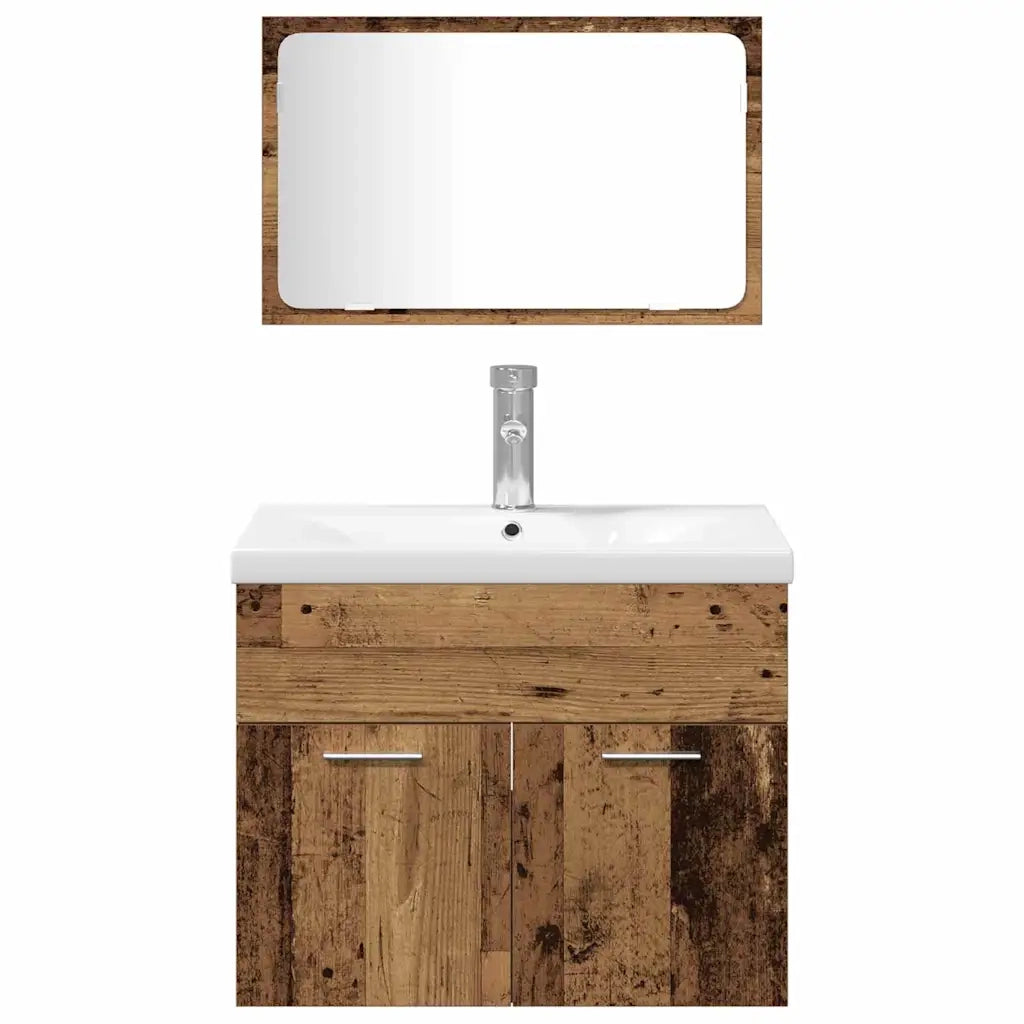 Set di mobili per il Bagno | Armadio da bagno con porta 4 pz Legno vecchio