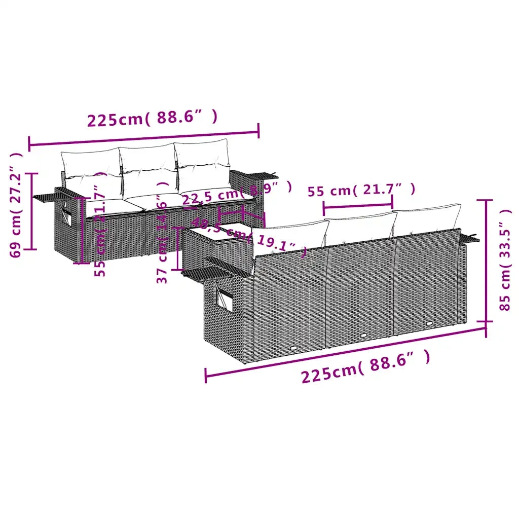 Set Divani da Giardino 7 pz con Cuscini Marrone in Polyrattan 3219912