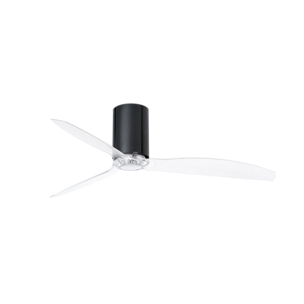 FARO Ventilatore da soffitto MINI TUBE nero brillante-trasparente acciaio e vetro 3 pale in policarbonato motore DC telecomando 6 velocita funzione inversa Ø128 cm senza luce FARO-32040