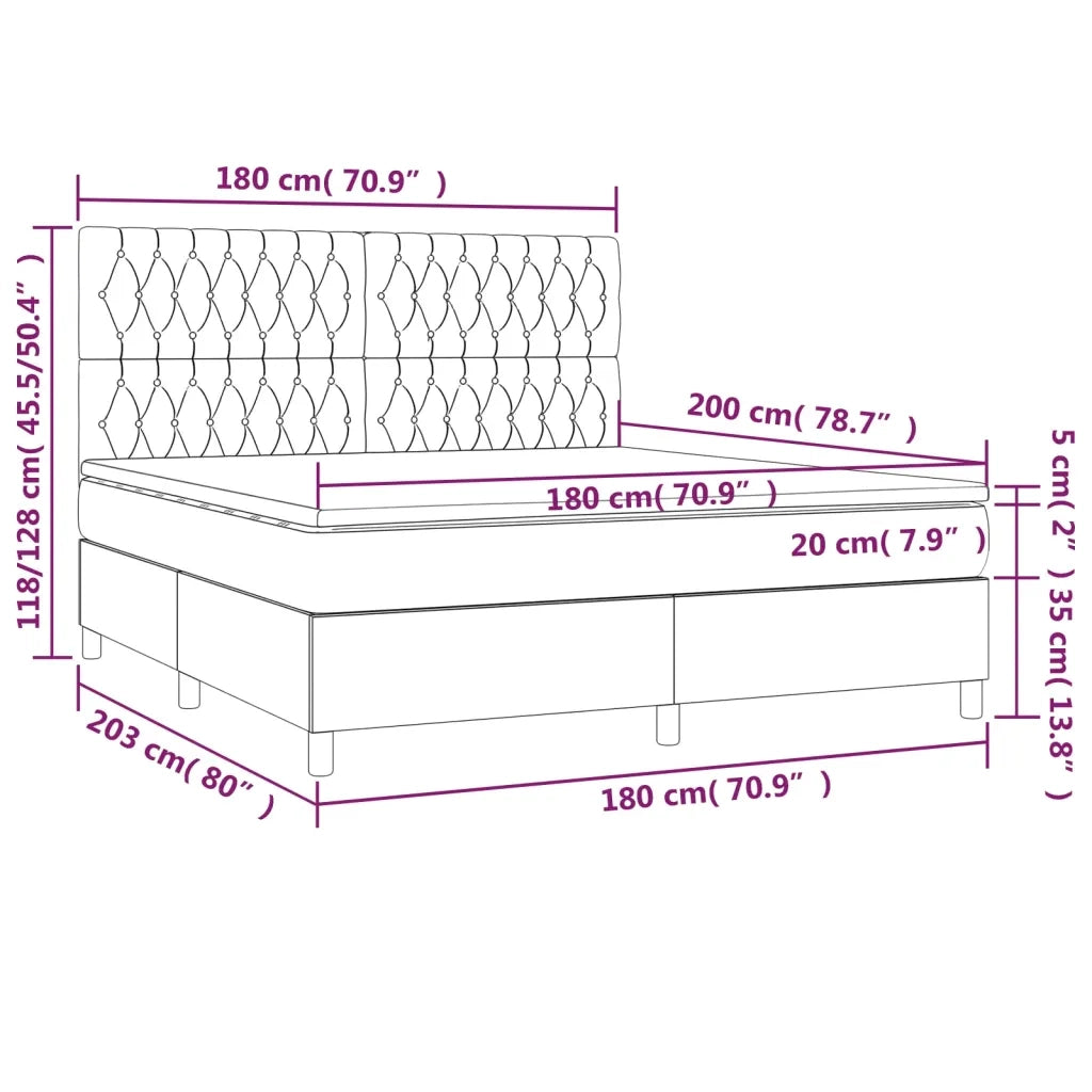 Letto a Molle con Materasso e LED Nero 180x200 cm in Velluto 3136319