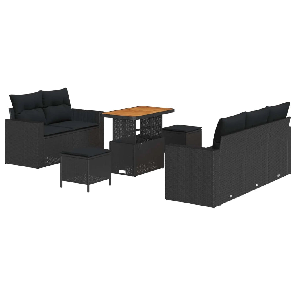 Set Divano da Giardino con cuscino 8 pcs Nero polyrattan 3363509