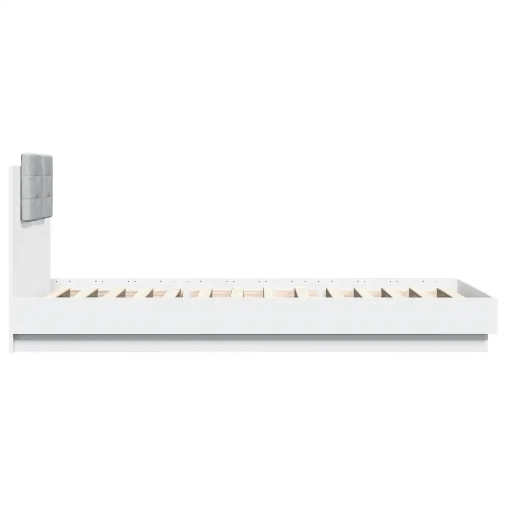 Letto singolo | Letto per adulti | Giroletto con Testiera Bianco 90x200 cm in Legno Multistrato