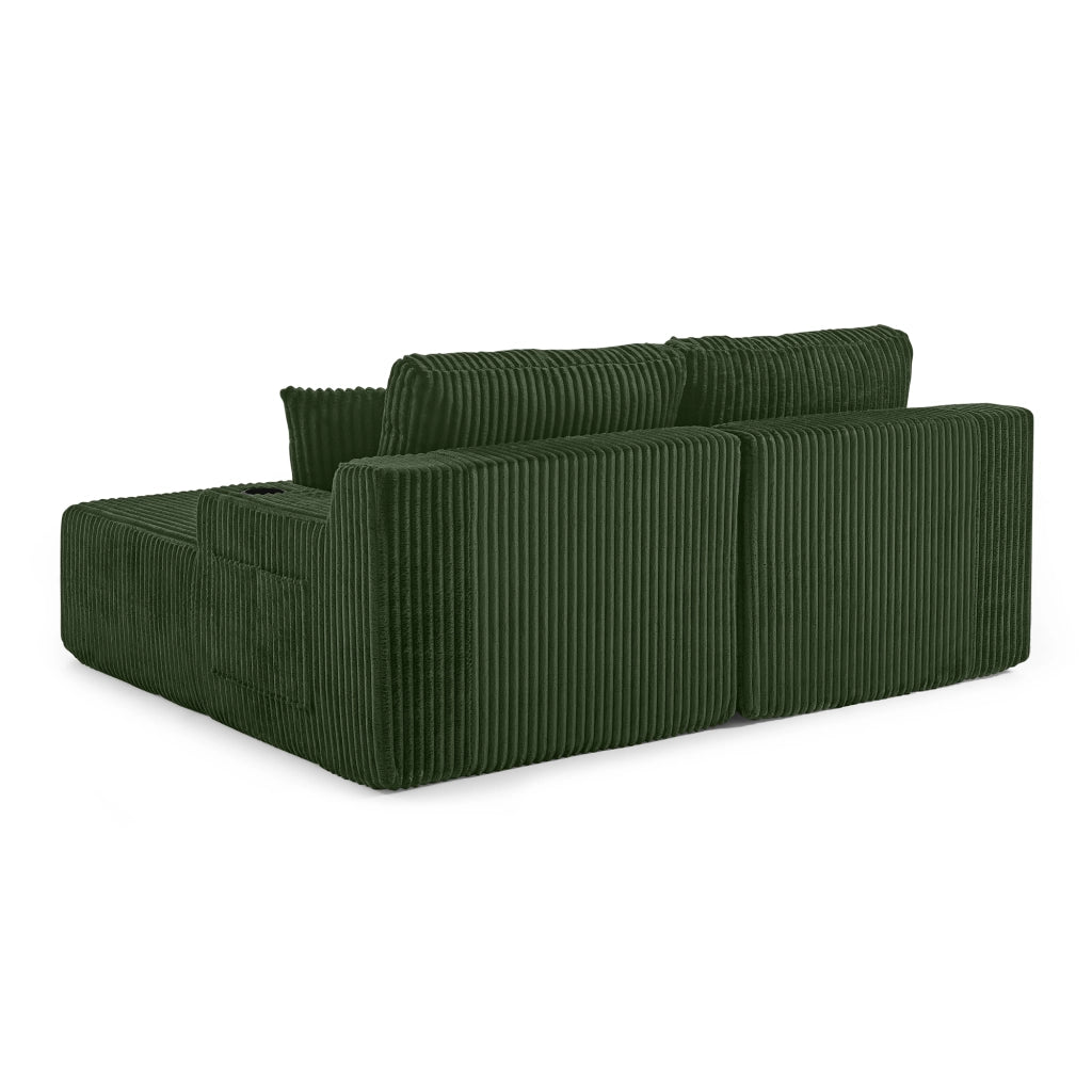 Divano Letto 2 Posti Relax ¨C MINIMAL ¨C Verde, Tessuto a Coste, con Cuscini e Portabicchieri