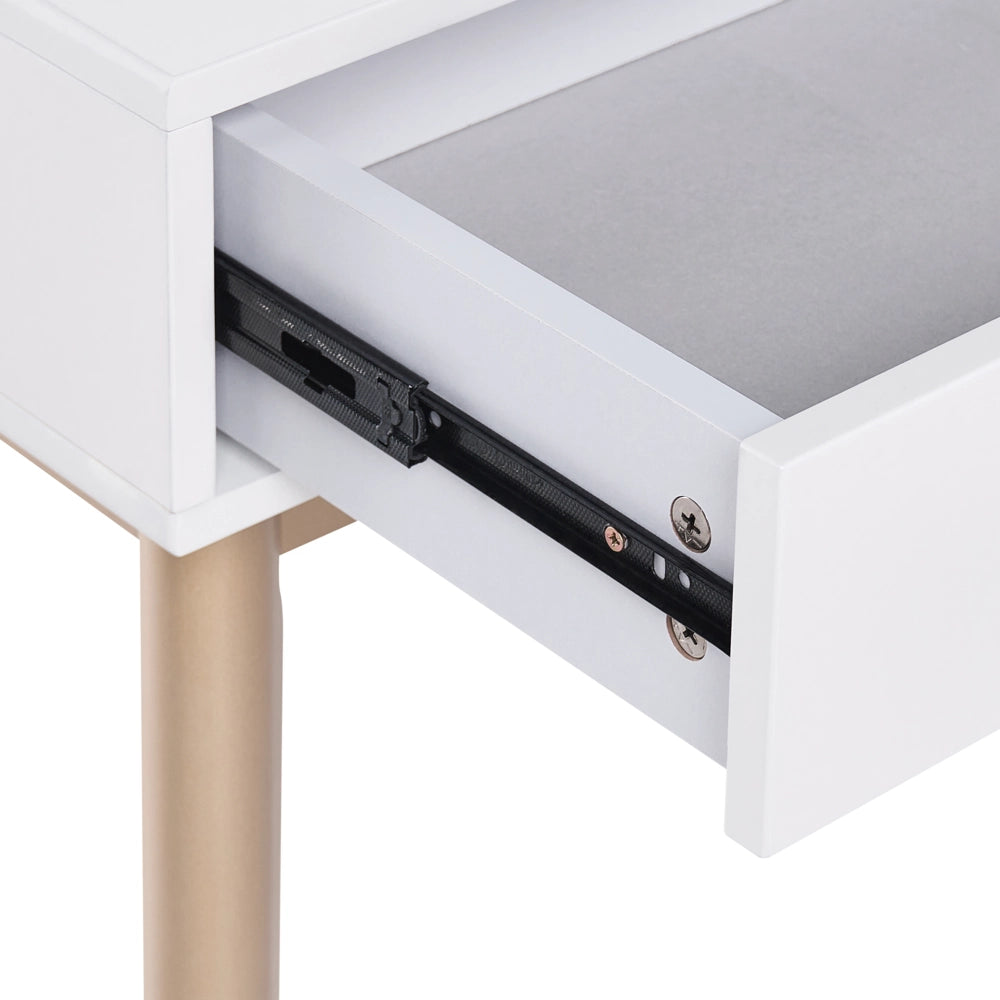 Toeletta con 3 cassetti specchio LED bianco e oro e sgabello camera da letto elegante