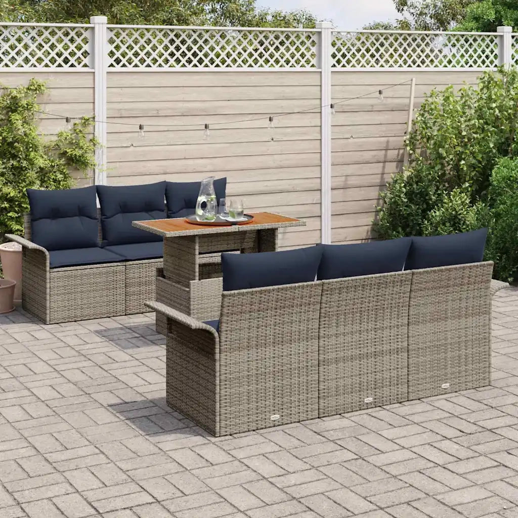 Set Divano da Giardino 7 pcs Grigio e Blu Navy polyrattan 3349282