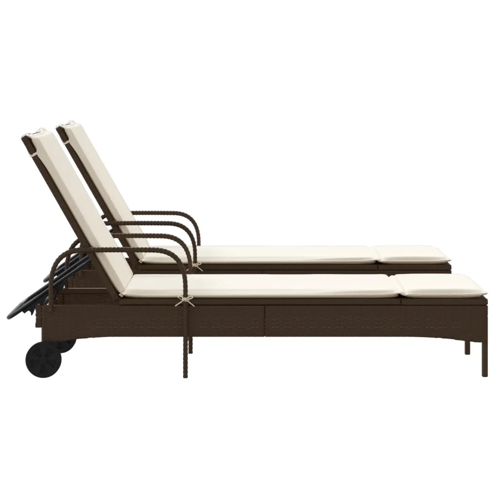 Lettini Prendisole 2 pz con Cuscini Marrone in Polyrattan 3261435