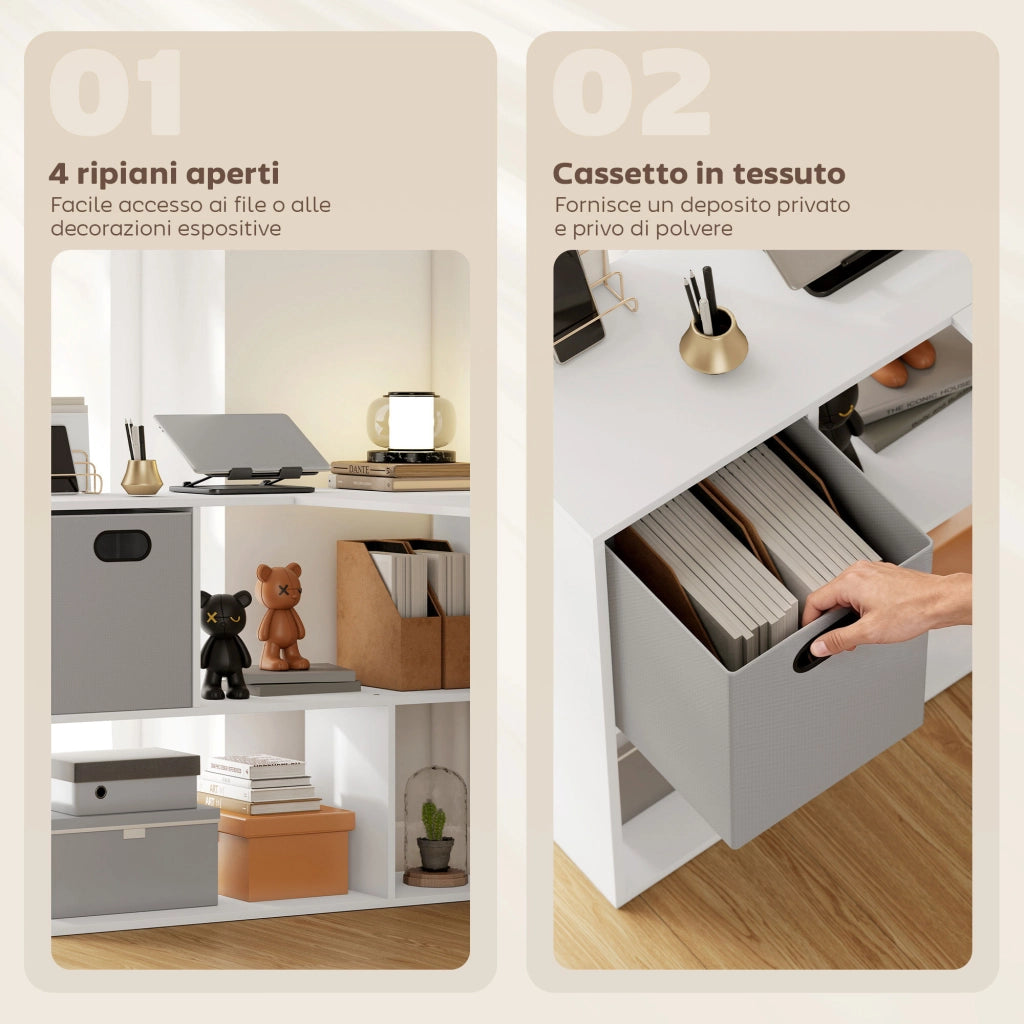 Scrivania Angolare Moderna con Scaffale e Cassetto ¨C Zephmum ¨C Bianco 110x100x75 cm