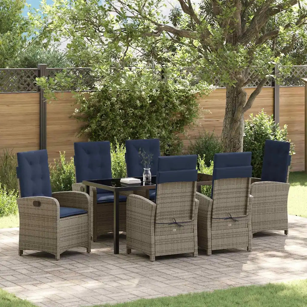 Set da Pranzo per Giardino con cuscino 7 pcs Grigio polyrattan