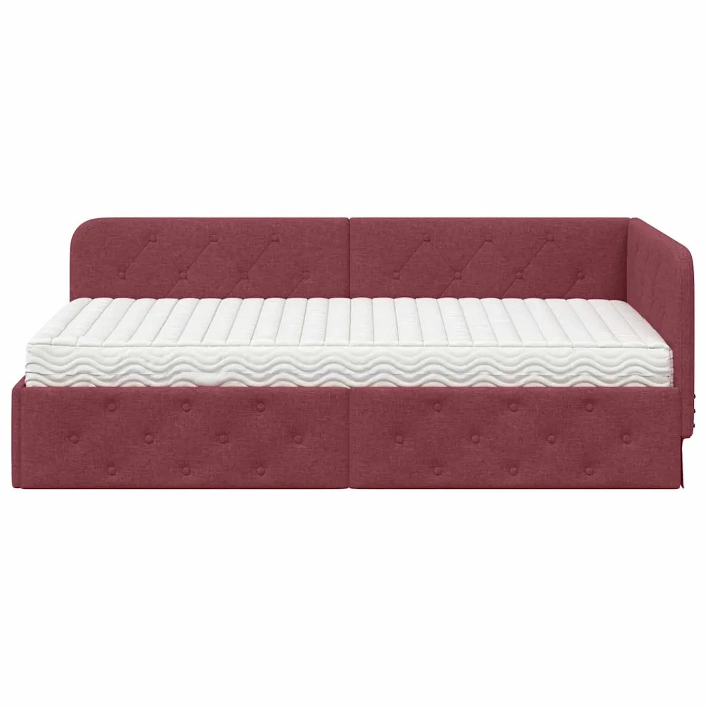 Cornice del letto ad angolo Rosso Vino 100 x 200 cm Tessuto